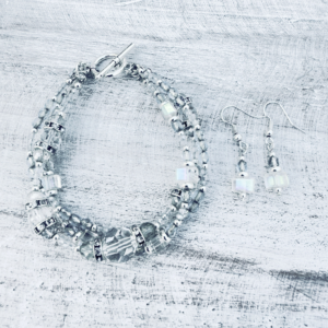 Gray and Clear Crystal Multi-Strand Bracelet & Earrings Set