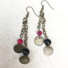 Pink and Black  Obsidian Bronze Necklace and Earrings Set - Image 3