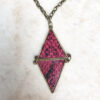 Pink and Black  Obsidian Bronze Necklace and Earrings Set - Image 2