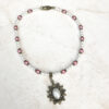 Pink and White Pearl Bronze Flower Necklace and Earrings Set - Image 4