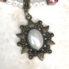 Pink and White Pearl Bronze Flower Necklace and Earrings Set - Image 2