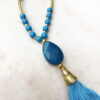 Turquoise Agate and Gold Bar Tassel Necklace and Earrings Set - Image 2