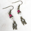 Fuchsia/Pink Stone and Clear Glass Bronze "Love" Charm Bracelet and Earrings Set - Image 3