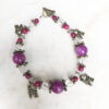 Fuchsia/Pink Stone and Clear Glass Bronze "Love" Charm Bracelet and Earrings Set - Image 2
