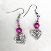 Fuchsia/Pink Glass Winged Heart Charm Bracelet and Earrings Set - Image 2