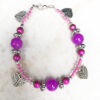Fuchsia/Pink Glass Winged Heart Charm Bracelet and Earrings Set - Image 3