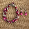 Hot Pink Glass and Silver Candy Multi-Strand Bracelet & Earrings Set