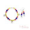 Red Ruby, Blue and Yellow Glass Silver Apple Charm Bracelet and Earrings set