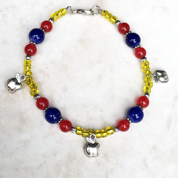 Red Ruby, Blue and Yellow Glass Silver Apple Charm Bracelet and Earrings set - Image 3