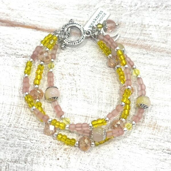 Yellow & Pink Glass Multi-Strand Bracelet and Earrings set