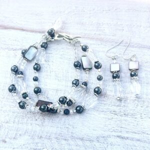 Gray Shell, Freshwater Pearl Multi-Strand Bracelet & Earrings Set