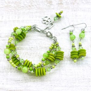 Green Turquoise, Bone and Agate Multi-Strand Bracelet & Earrings