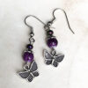 Freshwater Pearl and Purple Glass Butterfly Charm Bracelet and Earrings Set - Image 2