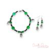 Black & Green Glass and Agate Turtle Charm Bracelet and Earrings Set