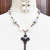 Seafoam Agate and Cream Quartz Copper Key Necklace and Earrings Set - Image 4