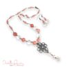 Watermelon Agate, Iridescent Clear Glass, Crystal Flower Pendant Necklace and Earrings Set