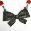 Red Glass, Cream Glass Pearl and Bronze Bow Necklace and Earrings Set - Image 3