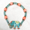 Fluorescent Orange and Teal Glass Elephant Stretch Bracelet and Earrings Set - Image 3