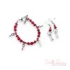 Red Ruby and Wood Silver Key Charm Bracelet and Earrings Set