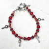 Red Ruby and Wood Silver Key Charm Bracelet and Earrings Set - Image 3