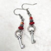 Red Ruby and Wood Silver Key Charm Bracelet and Earrings Set - Image 2