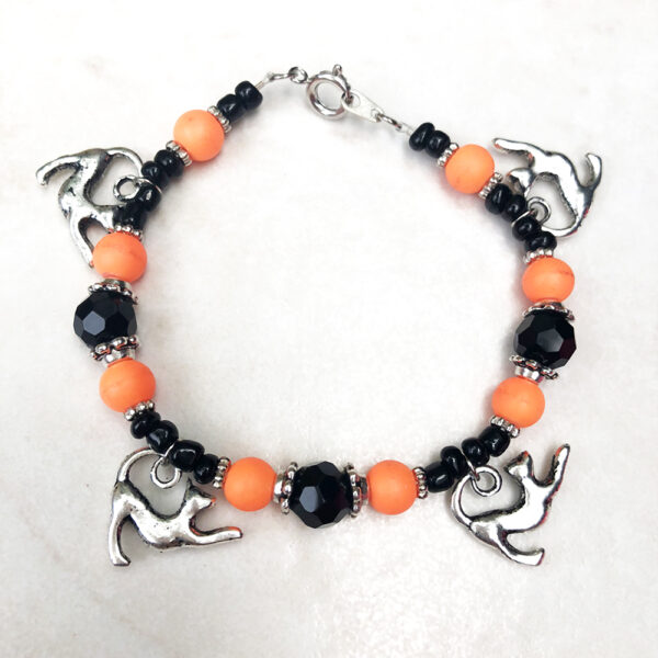 Orange and Black Glass Cat Charm Bracelet and Earrings Set - Image 3