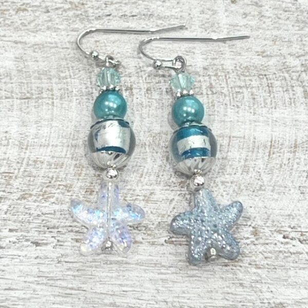 Light Blue and Clear Starfish Multi-Strand Bracelet & Earrings Set