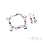 Quartz Hearts and Strawberry Quartz Heart Charm Bracelet and Earrings Set
