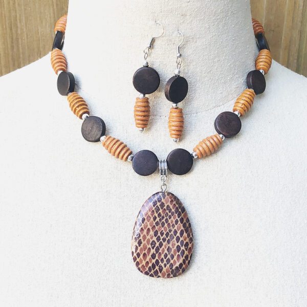 Snakeskin Wood and Silver Necklace & Earrings