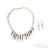 Gold and White Pearl Spike Necklace and Earrings Set
