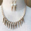 Gold and White Pearl Spike Necklace and Earrings Set - Image 2