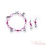 Light Pink Glass and Hot Pink Turquoise "Love" Charm Bracelet and Earrings set