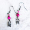 Light Pink Glass and Hot Pink Turquoise "Love" Charm Bracelet and Earrings set - Image 3
