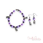 Purple Glass and Turquoise Chip Bronze "Love" Charm Bracelet and Earrings set
