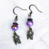 Purple Glass and Turquoise Chip Bronze "Love" Charm Bracelet and Earrings set - Image 3