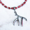 Red Fossil Jasper with Red Suede and Antler Pendant Necklace - Image 3
