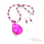 Hot Pink Agate Necklace and Earrings Set