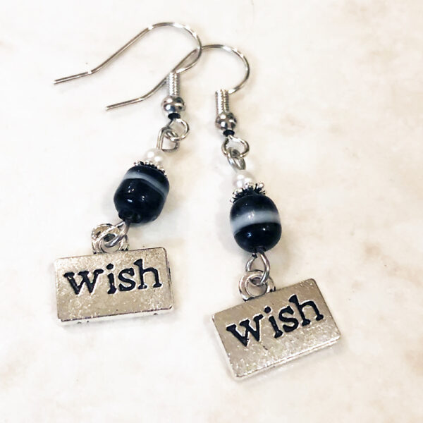 Black and White "Wish" Charm Bracelet & Earrings