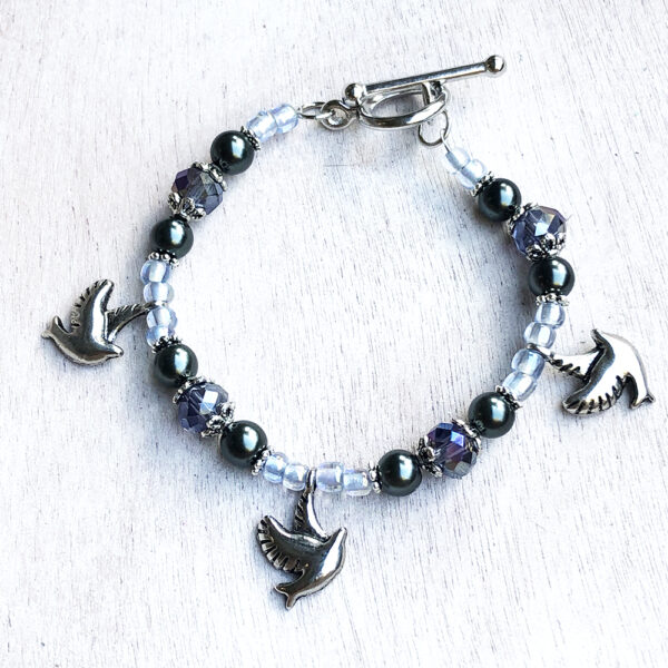 Light Blue and Gray Dove Bird Bracelet & Earrings Set