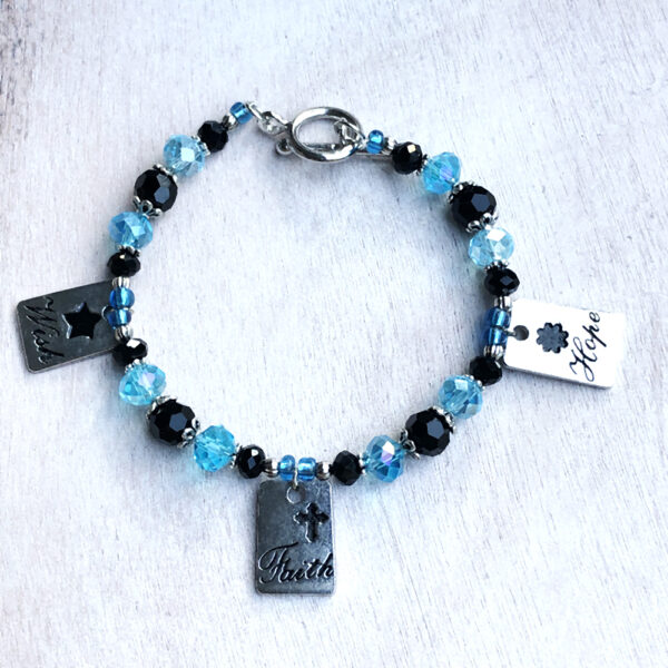 Turquoise and Black Hope, Faith, Dream, Wish Bracelet and Earrings Set - Image 3