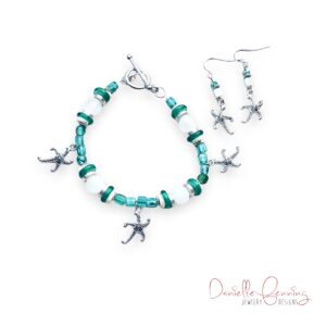 Turquoise and White Quartz Starfish Bracelet & Earrings Set