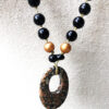 Black and Gold Pearl Mala Necklace with Leopard Fur Jasper Donut Pendant - Image 2