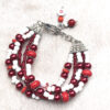 Red and White Turquoise and Glass Multi-Strand Bracelet & Earrings Set - Image 2