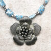 Teal Millefiori and Silver Flower Necklace and Earrings