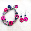 Purple and Pink Peace Multi-Strand Bracelet & Earrings Set - Image 2