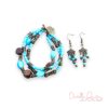 Turquoise Glass and Brown Wood Bronze Triple Strand Bracelet & Earrings Set