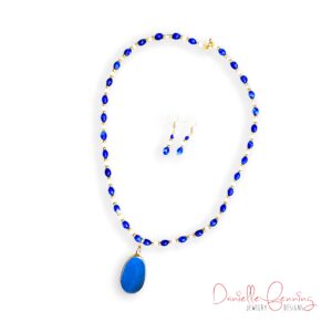 Blue and White Agate and Quartz Necklace & Earrings Set