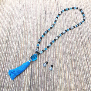Black and Turquoise Glass Tassel Necklace Set