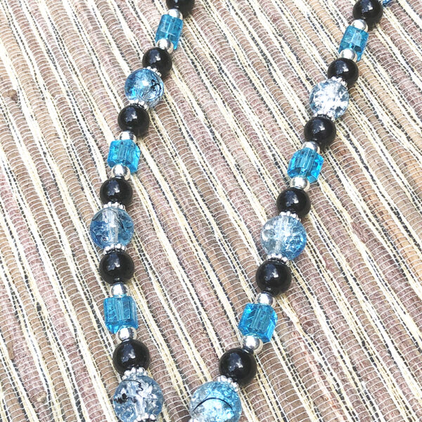 Black and Turquoise Glass Tassel Necklace Set