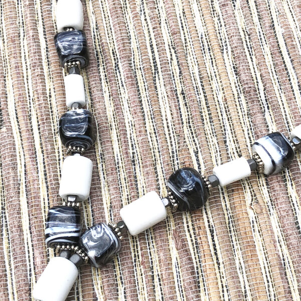 Black and White Suede Tassel Necklace & Earring Set